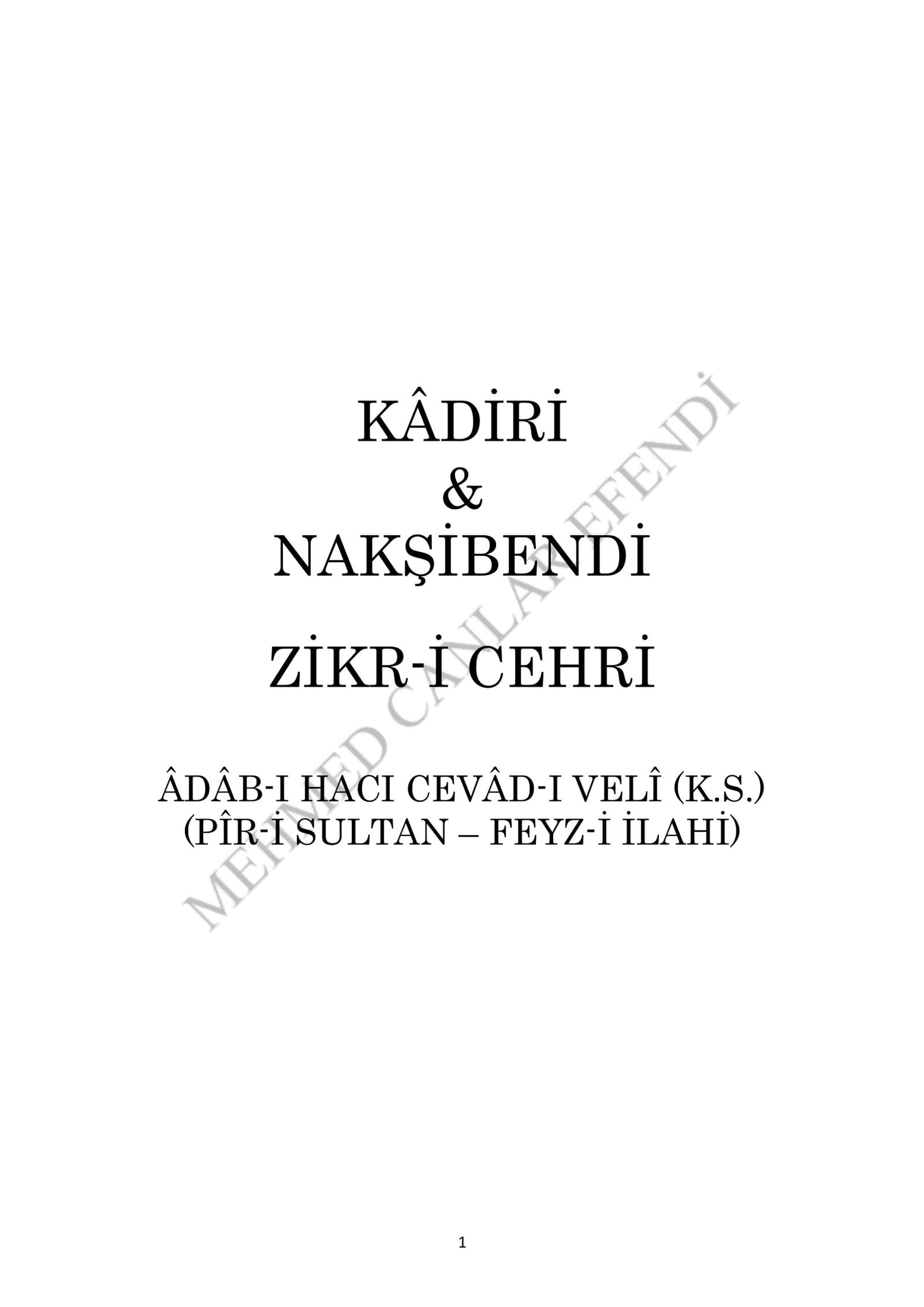 Usûl-i Cehrî Zikir 1. sayfa